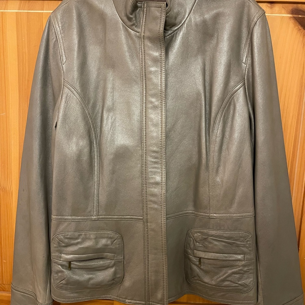 Grey Leather Coat